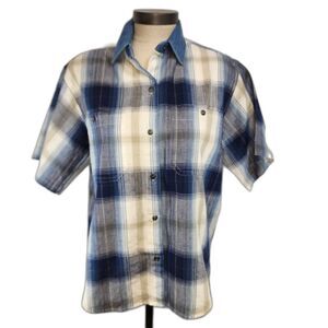 Vintage 80's Company One Blue Plaid Button Up Short Sleeve Top Size PM